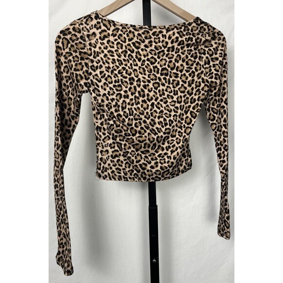 Forever 21 Crop Top Long Sleeve Leopard Print Keyhole Medium Made USA Festival - Picture 3 of 4